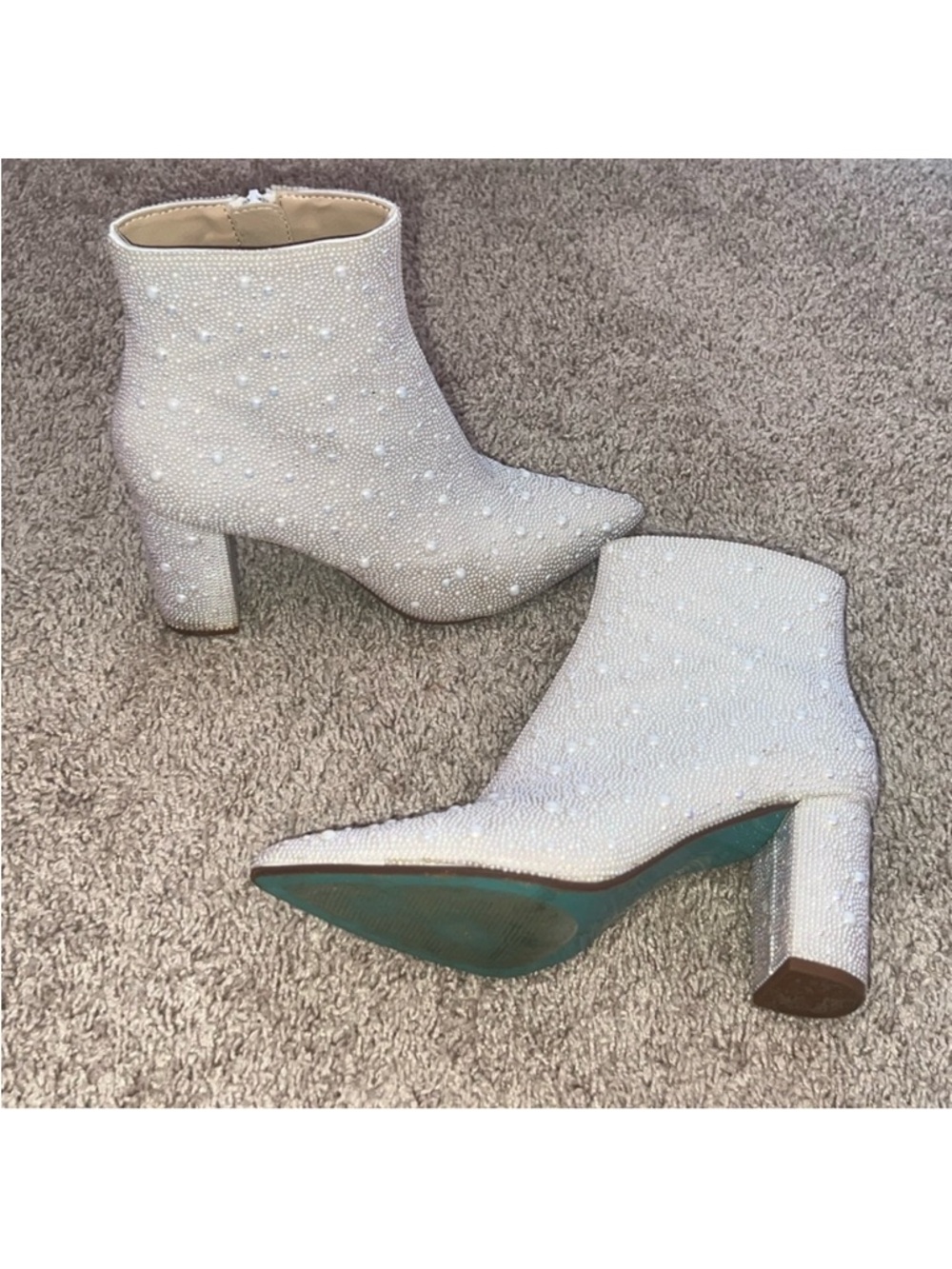 Betsy Johnson Women's White Pearl-Embellished Ankle Boots